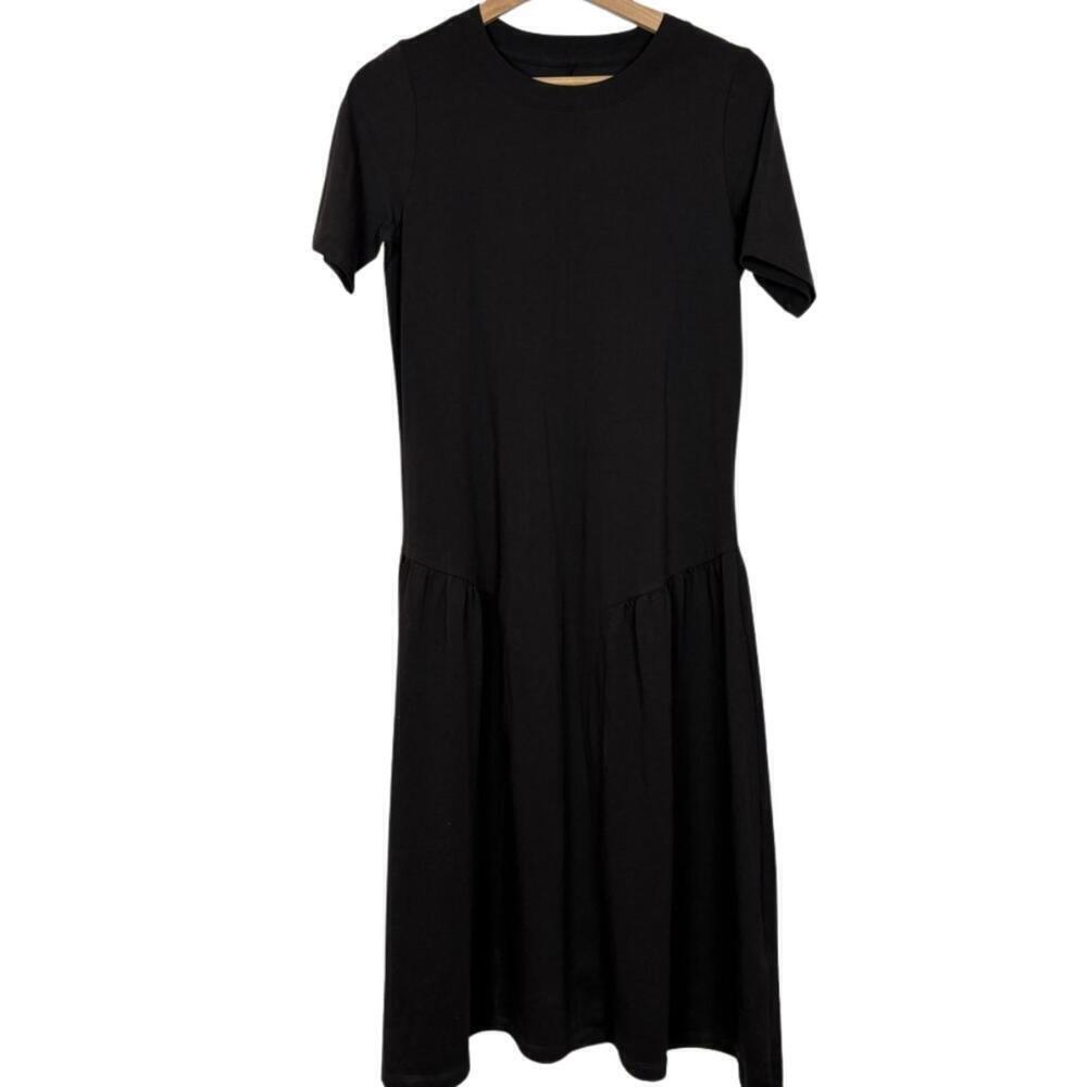 Universal Standard NWT Black T-shirt Dress with Side Pleats/Peplums Size: 3XS